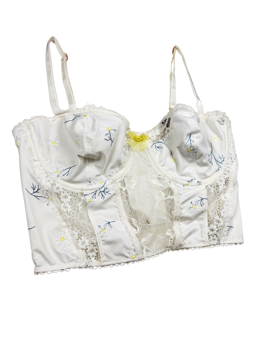 INC White Floral Lace Embroidered Bustier Bra NWT Large